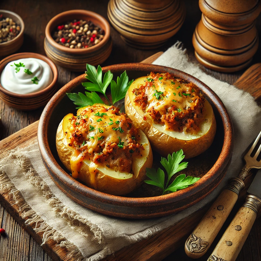 Sajtos-sonkás töltött burgonya recept