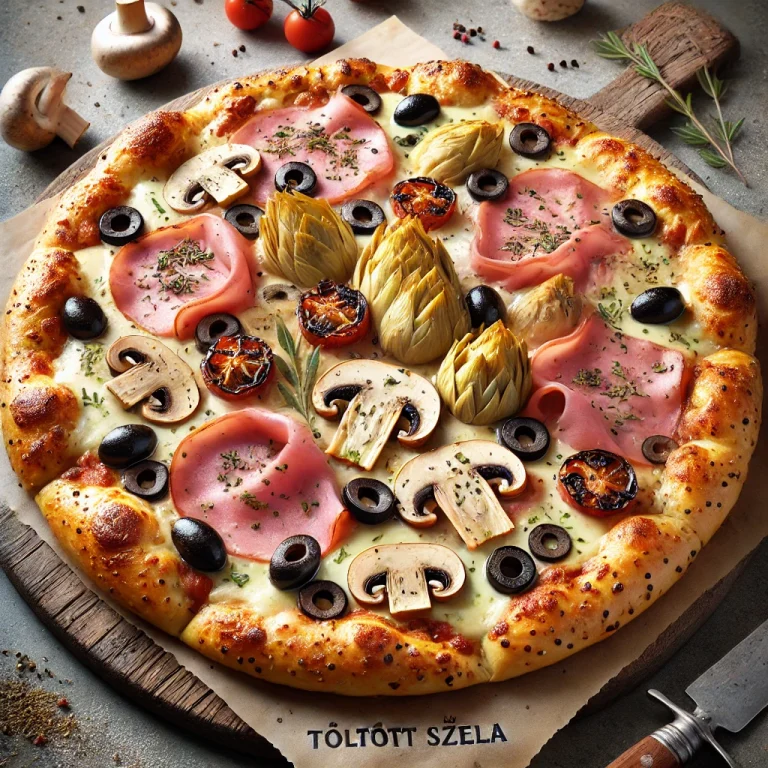 Töltött szélű Capricciosa pizza tálalva