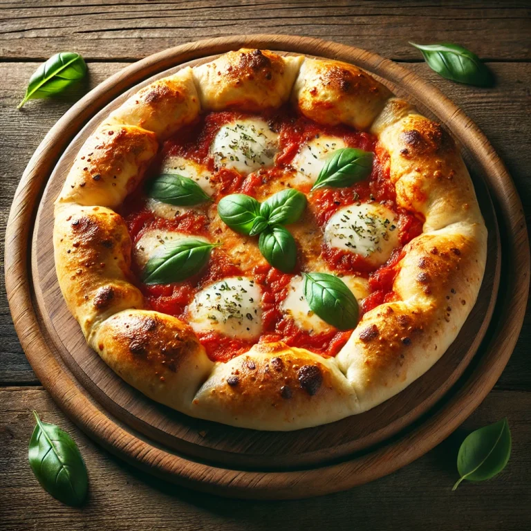 Töltött szélű Margherita pizza tálalva