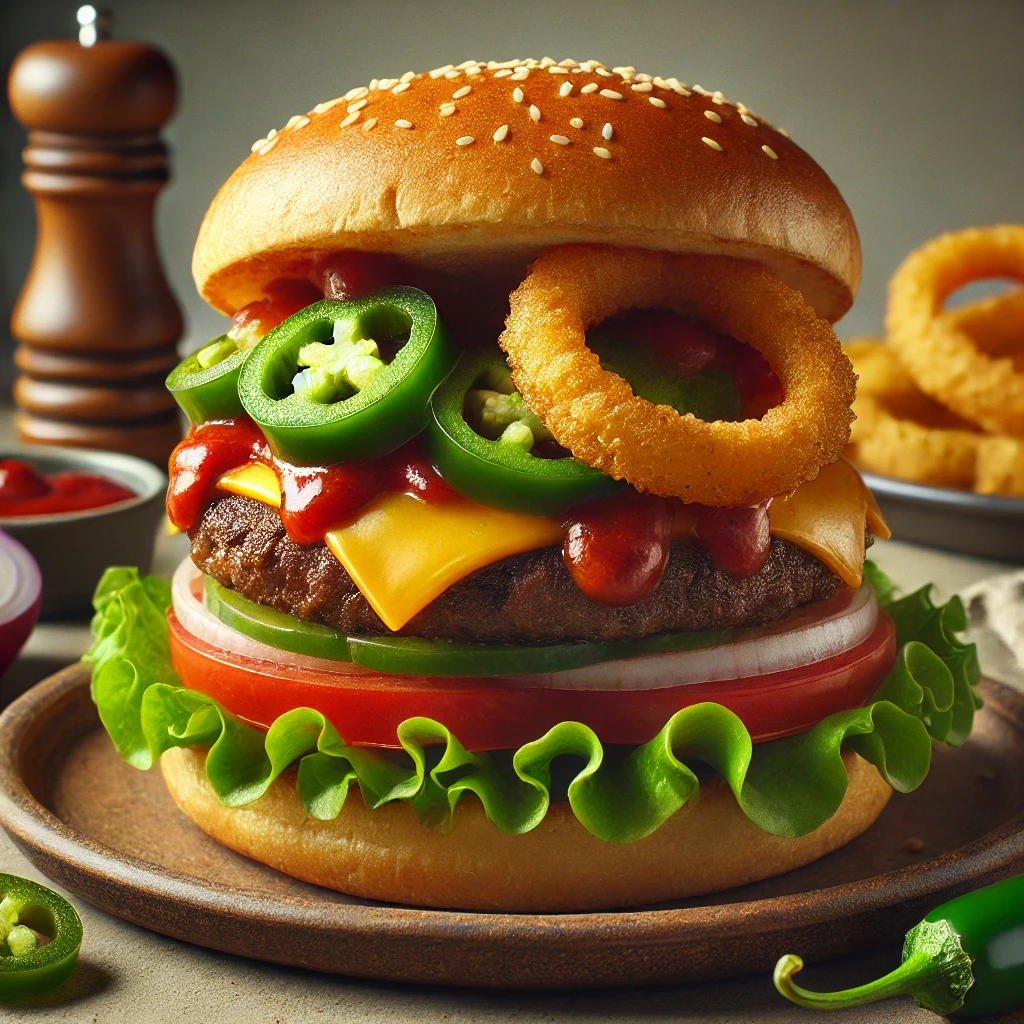 Pikáns és csípős burger chipotle szósszal és jalapeño paprikával