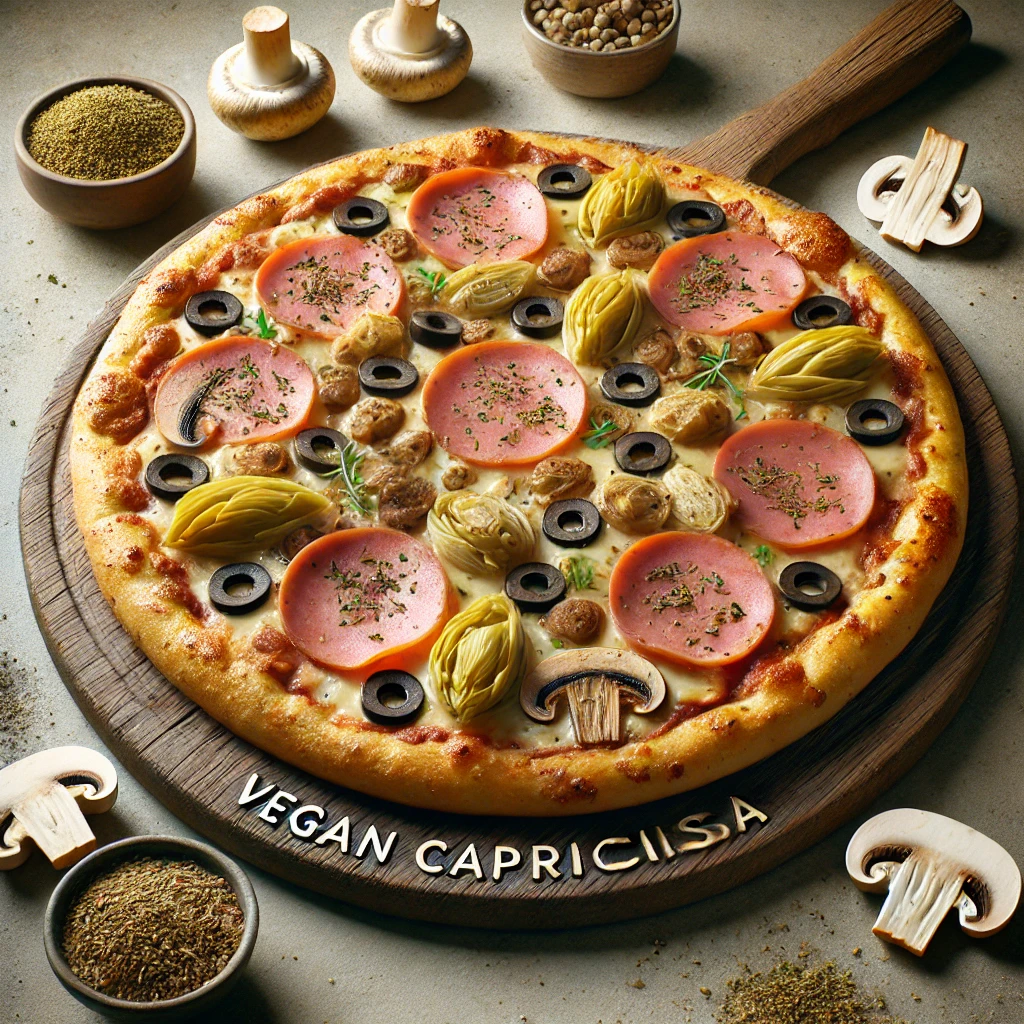 Növényi alapú mozzarella, vegán sonka és friss zöldségek kombinációja