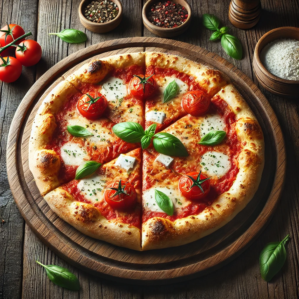 Egészséges Margherita pizza növényi sajttal