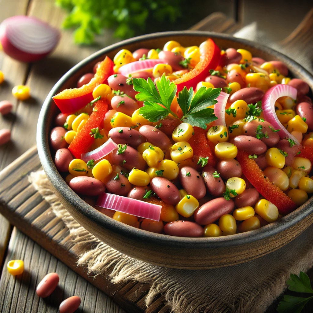 Egyszerű és egészséges babos-kukoricás saláta recept.