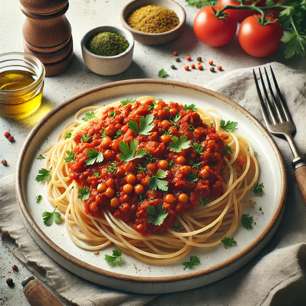 Egészséges és ízletes vegán bolognai spagetti