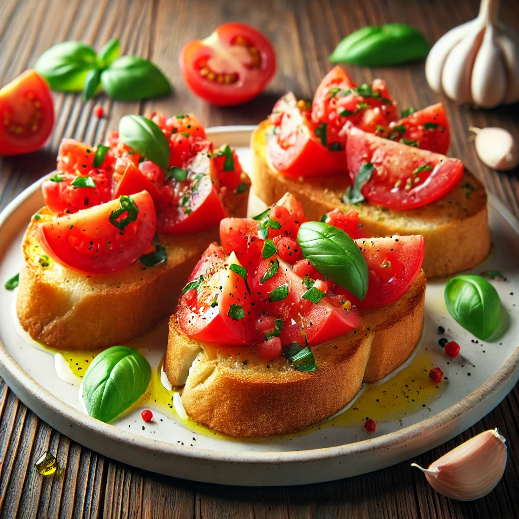 Egyszerű és friss bruschetta recept paradicsommal és bazsalikommal