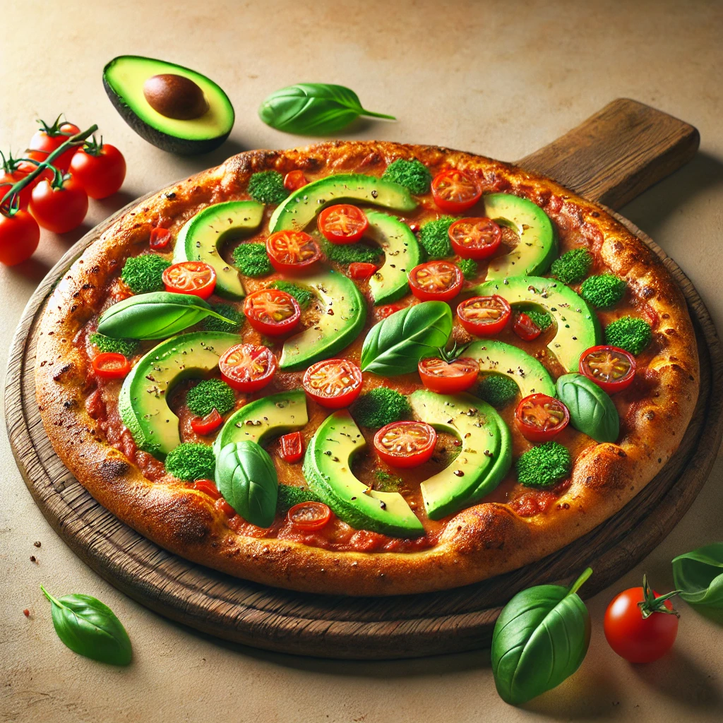 Egészséges és friss vegán pizza avokádós feltéttel