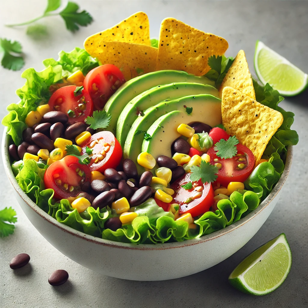 Friss taco saláta tortilla chipsszel és lime öntettel
