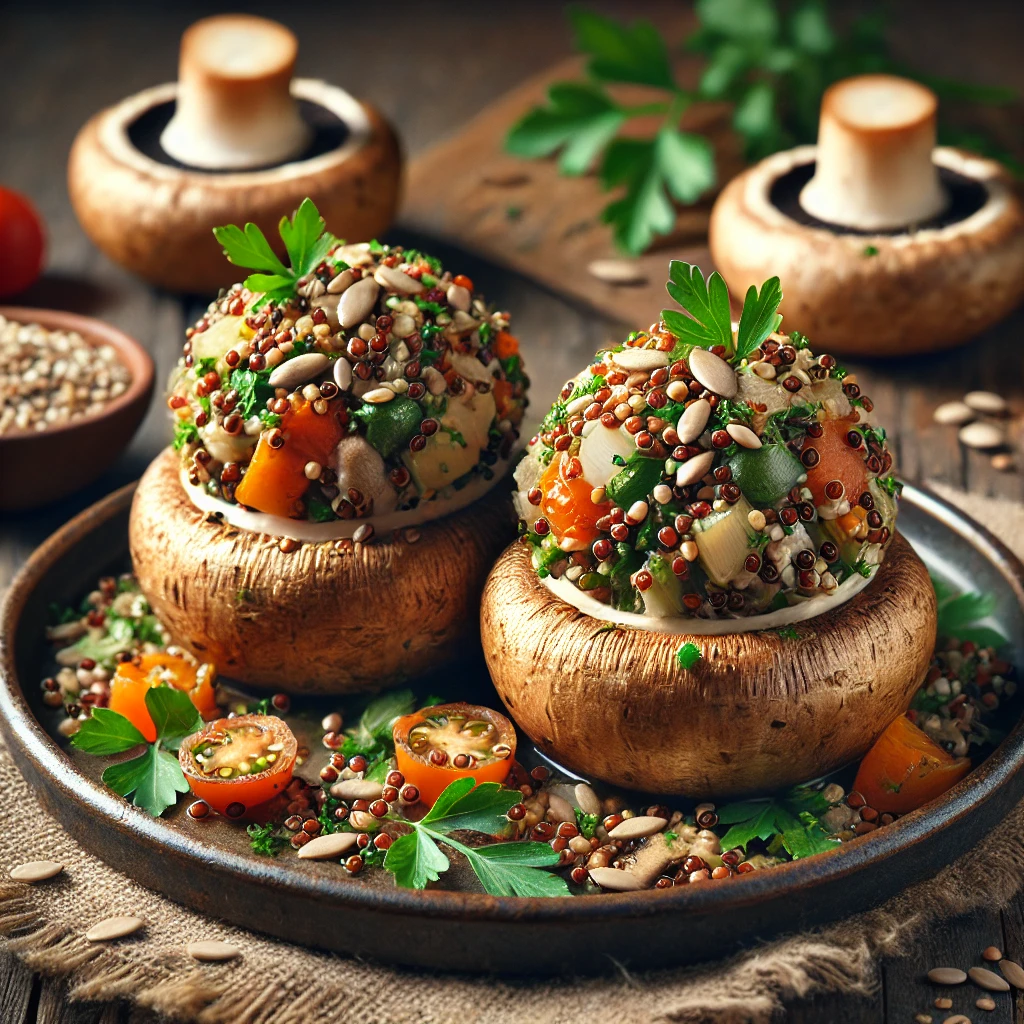 Egészséges és ízletes vegán gomba quinoával töltve