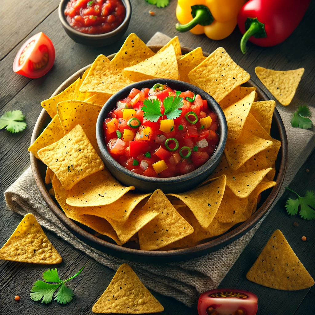 Ropogós tortilla chips és friss salsa