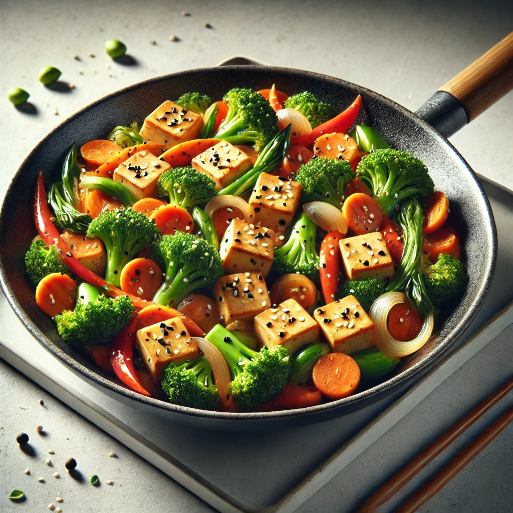 Tápláló és ízletes wokban készült tofu és zöldségek