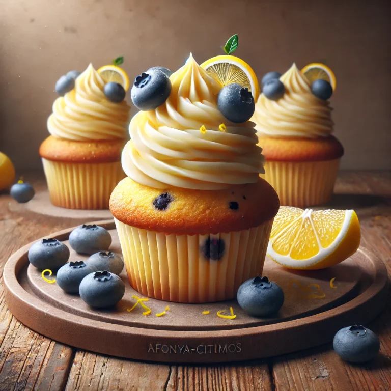 Áfonyás-citromos cupcake tálalva