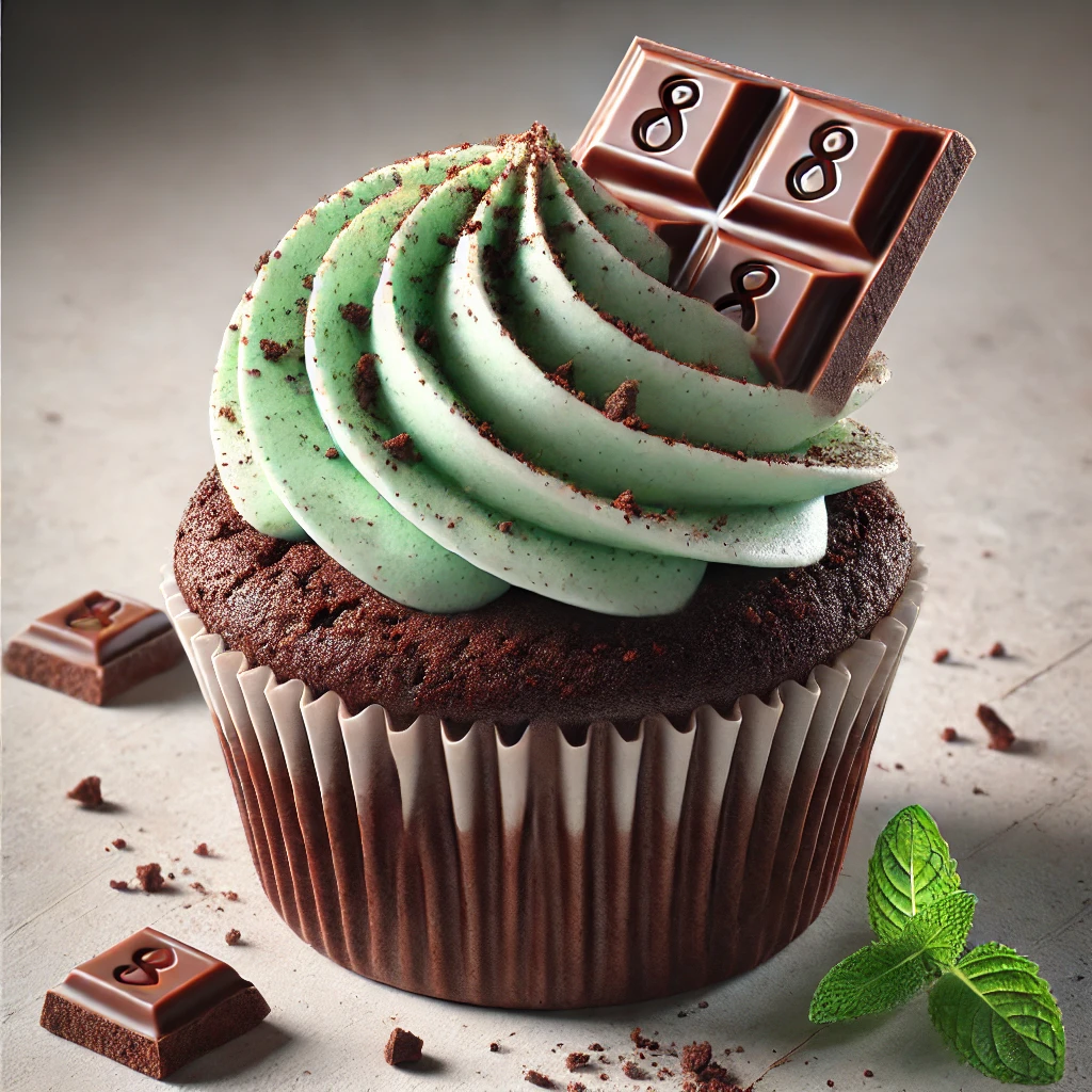 Frissítő és lágy csokoládés-mentás cupcake krémes díszítéssel