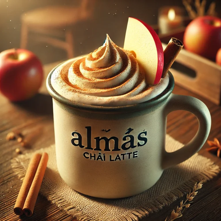 Krémes almás chai latte bögrében fahéjjal