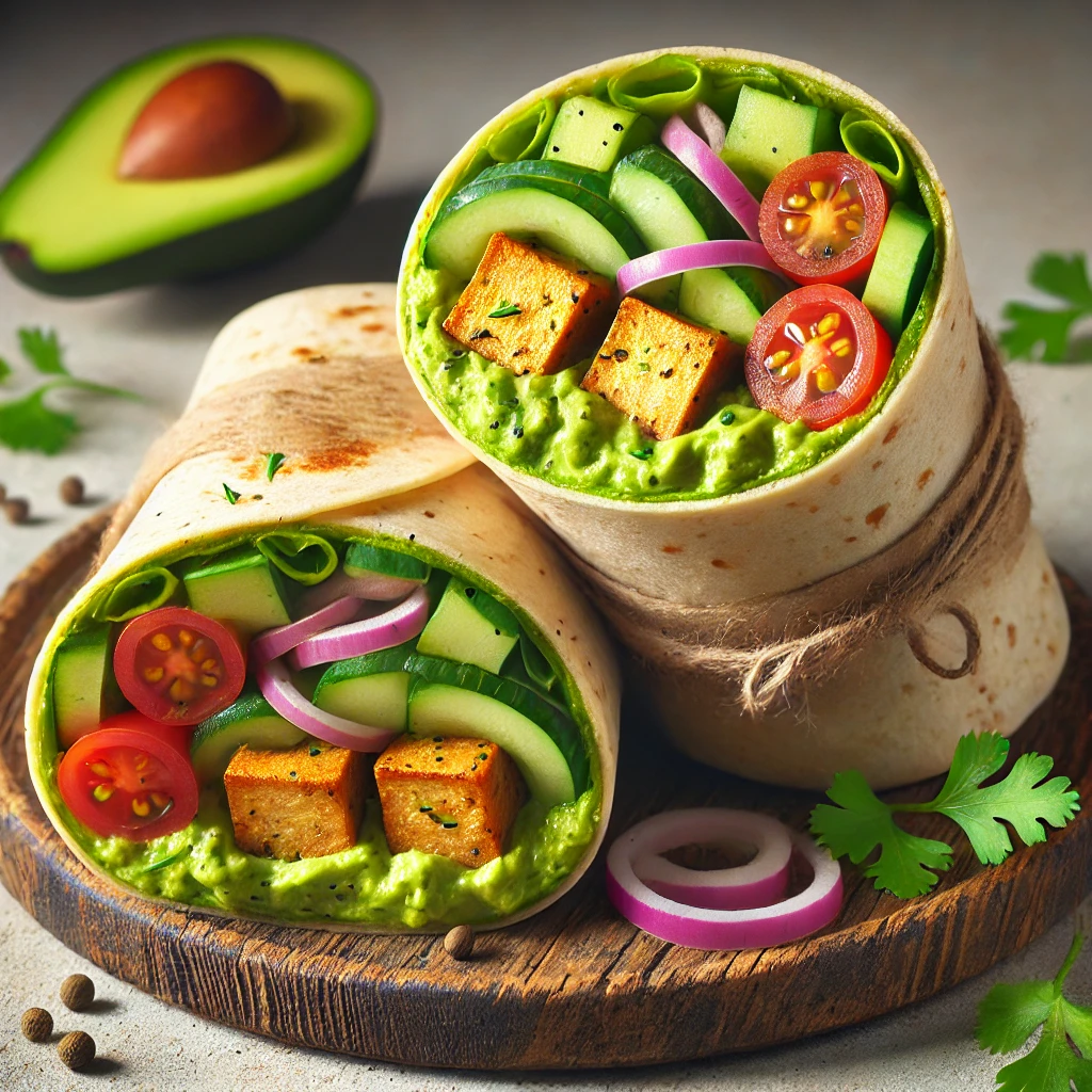 Egészséges és ízletes avokádós sült tofu wrap házilag