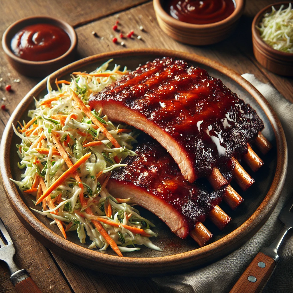 Füstös BBQ bordák friss káposztasalátával