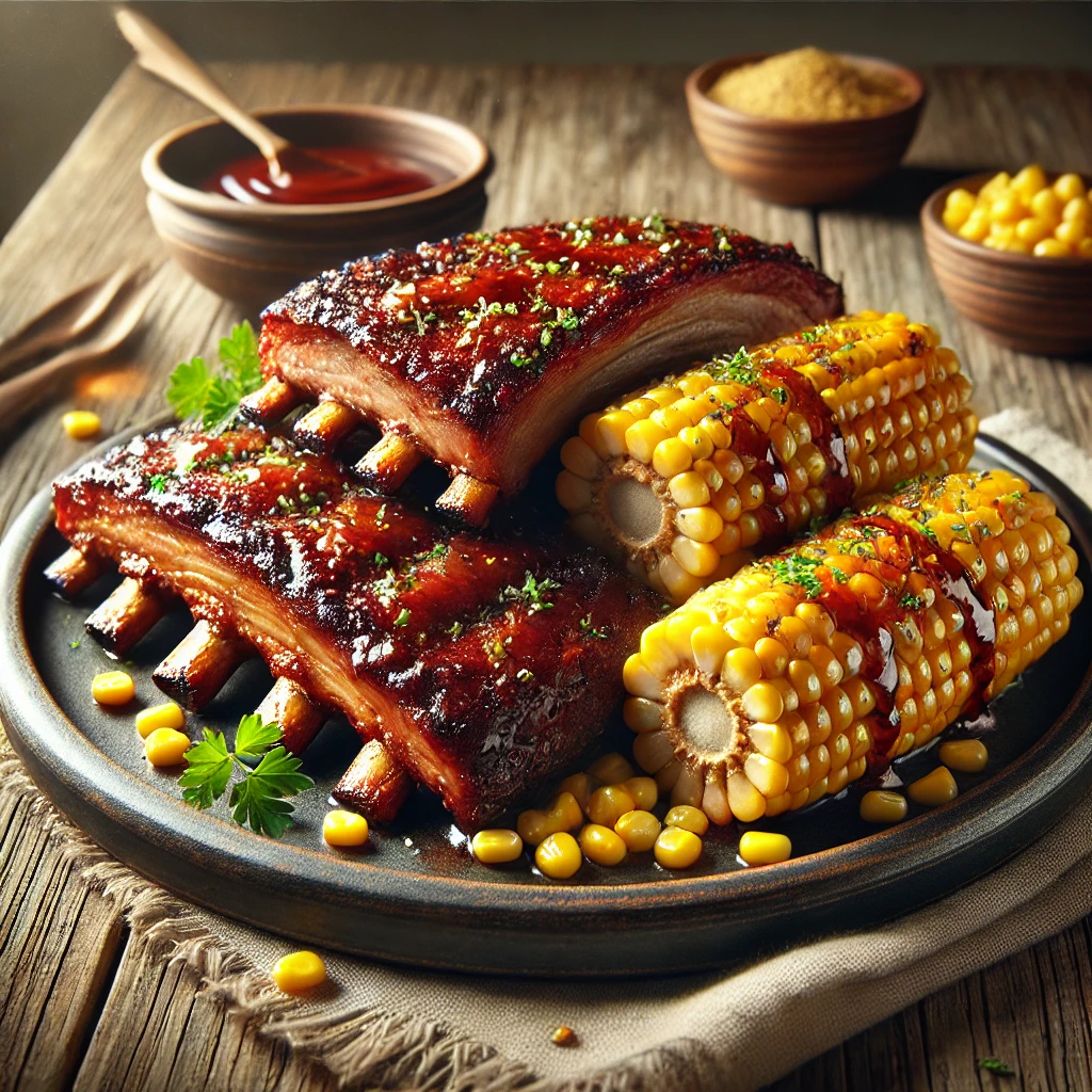 Füstös BBQ oldalas édes, vajjal megkent kukoricával