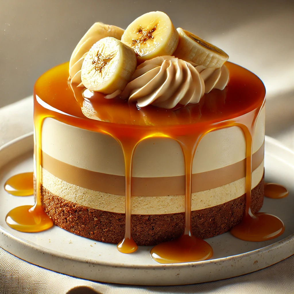 Habkönnyű mousse torta karamellöntettel és friss banánnal
