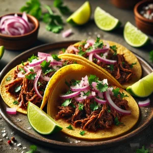 Autentikus mexikói Barbacoa Taco lassan főtt marhahússal és friss zöldségekkel