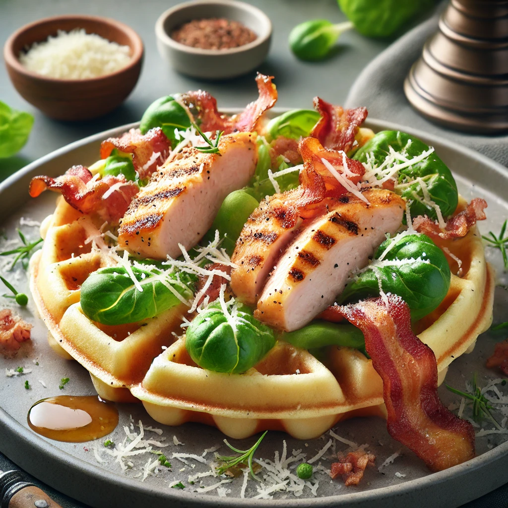 Különleges sós gofri grillezett csirkével és baconnel