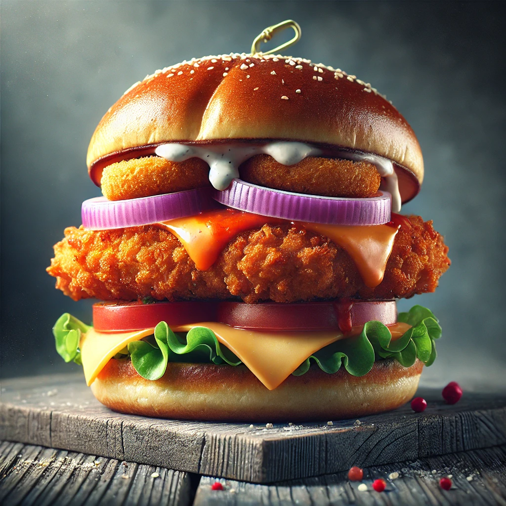 Tüzes, ropogós Buffalo csirkés hamburger otthon