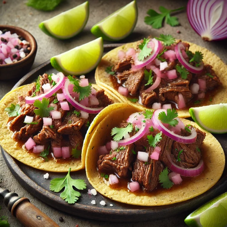 Cabeza Taco lassan főtt marhapofával, korianderrel és piros hagymával