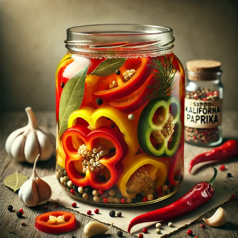 Csípős ecetes savanyított kaliforniai paprika üvegben