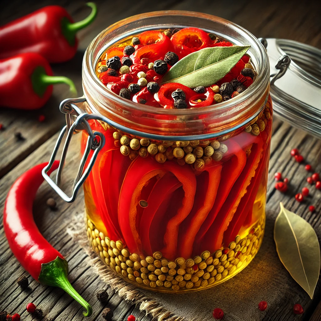 Pikáns és ropogós savanyított piros paprika csíkok házilag
