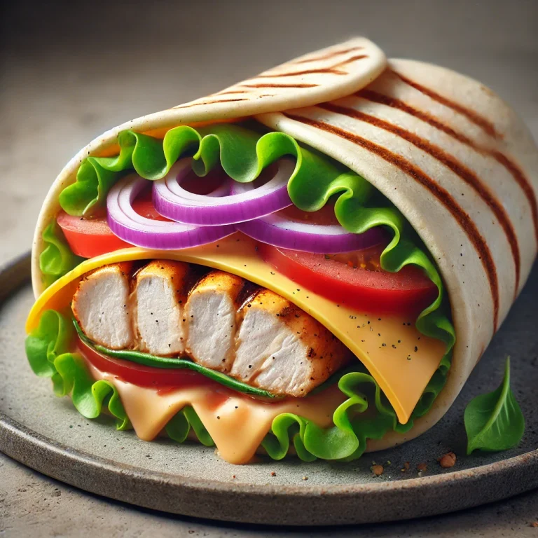 Csirkehúsos wrap-burger grillezett csirkével és olvadó sajttal