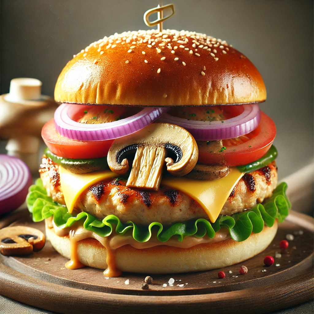 Gazdag és ízletes gombás csirkés hamburger otthon