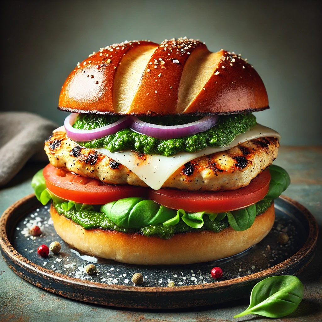 Gazdag és olaszos ízvilágú pesto-s csirkés hamburger otthon