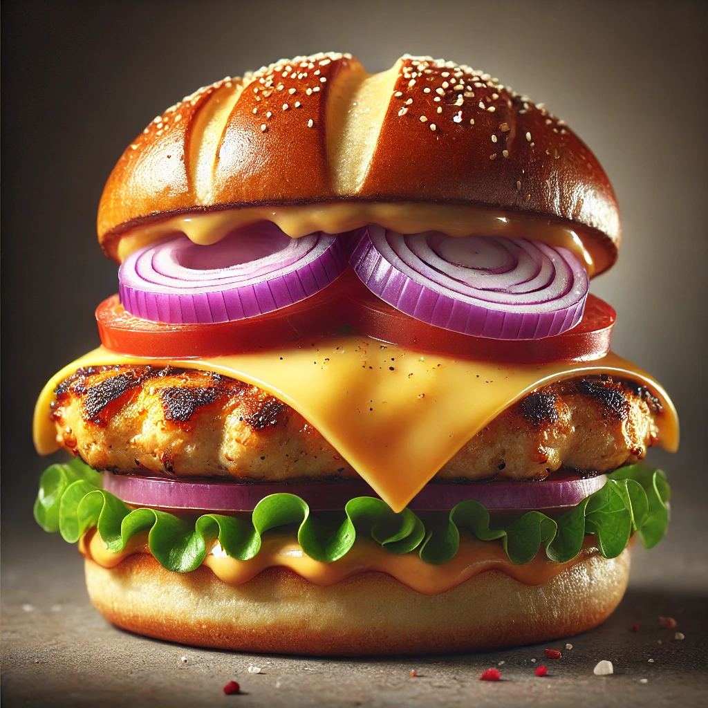 Krémes és gazdag sajtos csirkés hamburger otthon