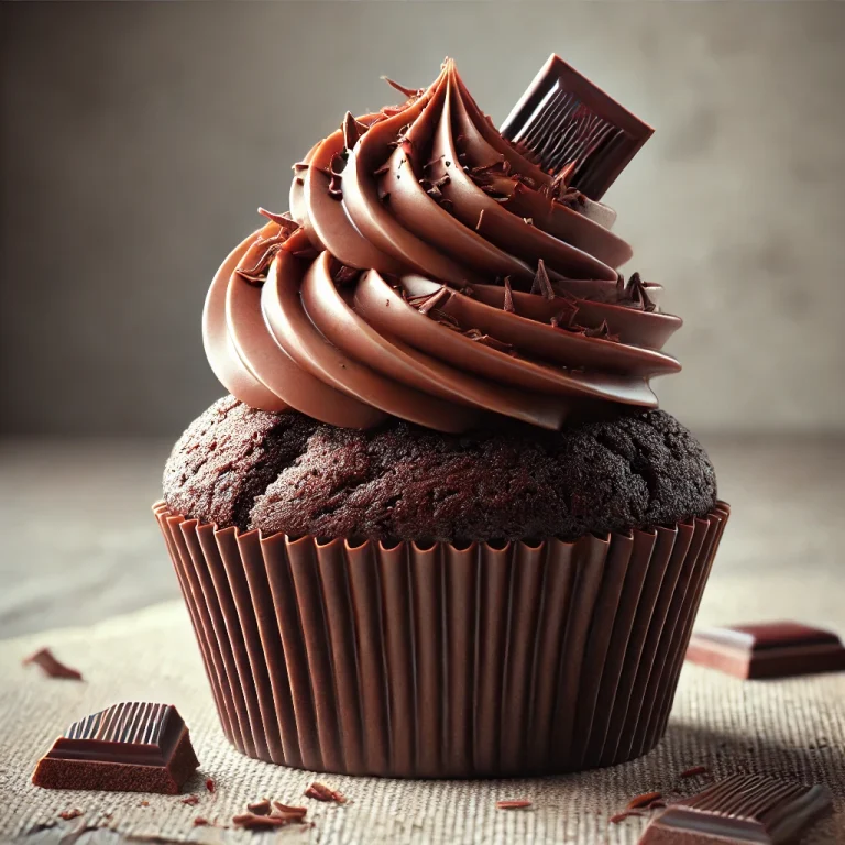 Csokoládékrémes cupcake tálalva
