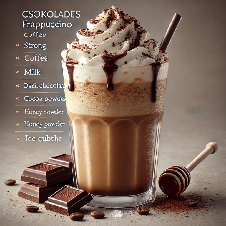 Csokoládés frappuccino pohárban, tejszínhabbal és csokoládé reszelékkel díszítve