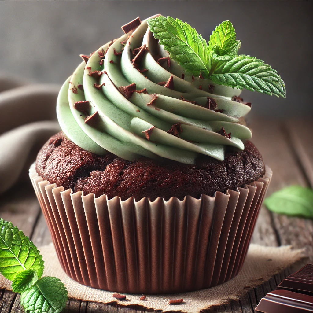 Frissítő és lágy csokoládés-mentás cupcake krémes díszítéssel