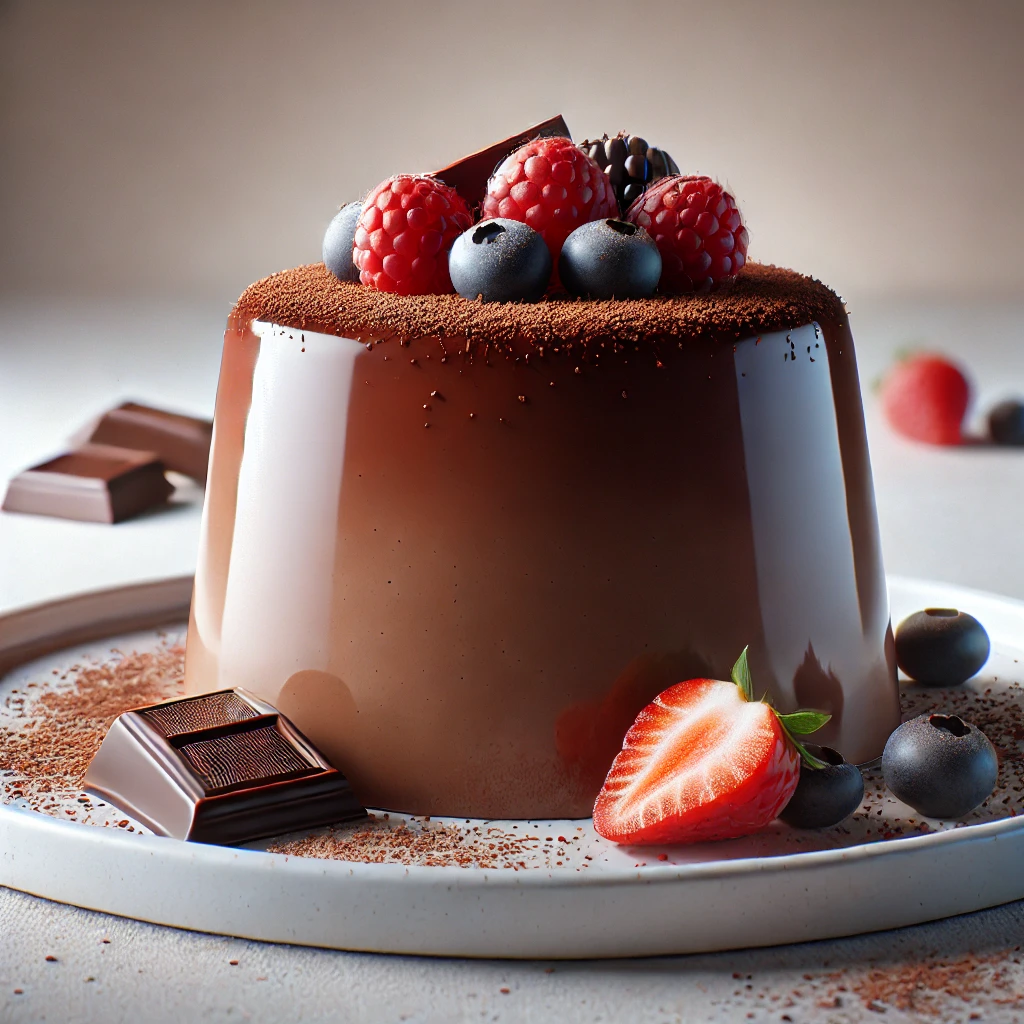 Krémes és lágy panna cotta csokoládéval és friss gyümölcsökkel