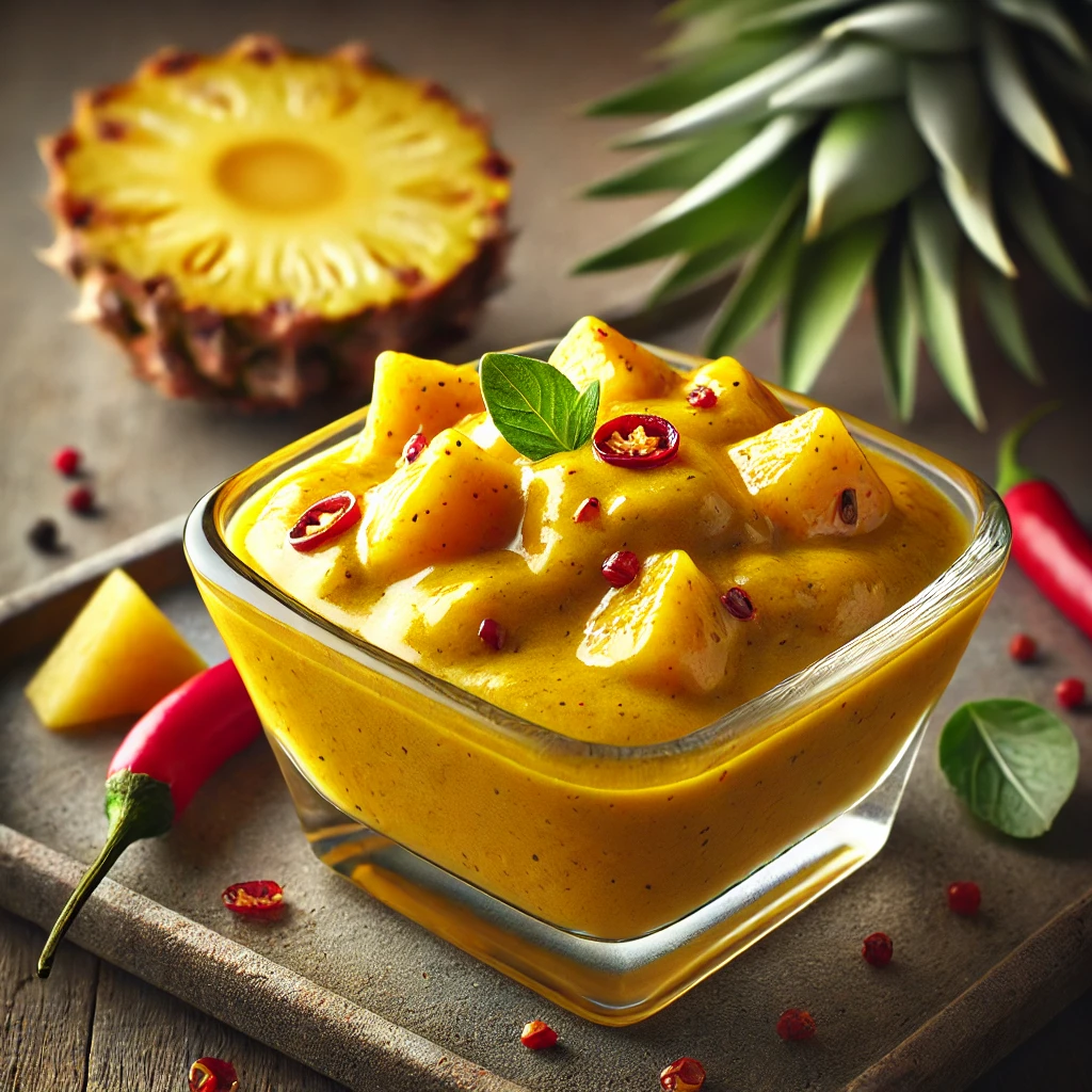 Pikáns currys ananászos chili szósz grillezett ételekhez