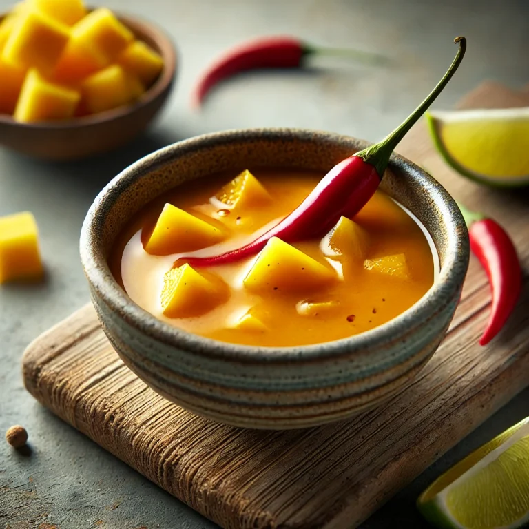 Currys gyümölcsös chili szósz tálalva