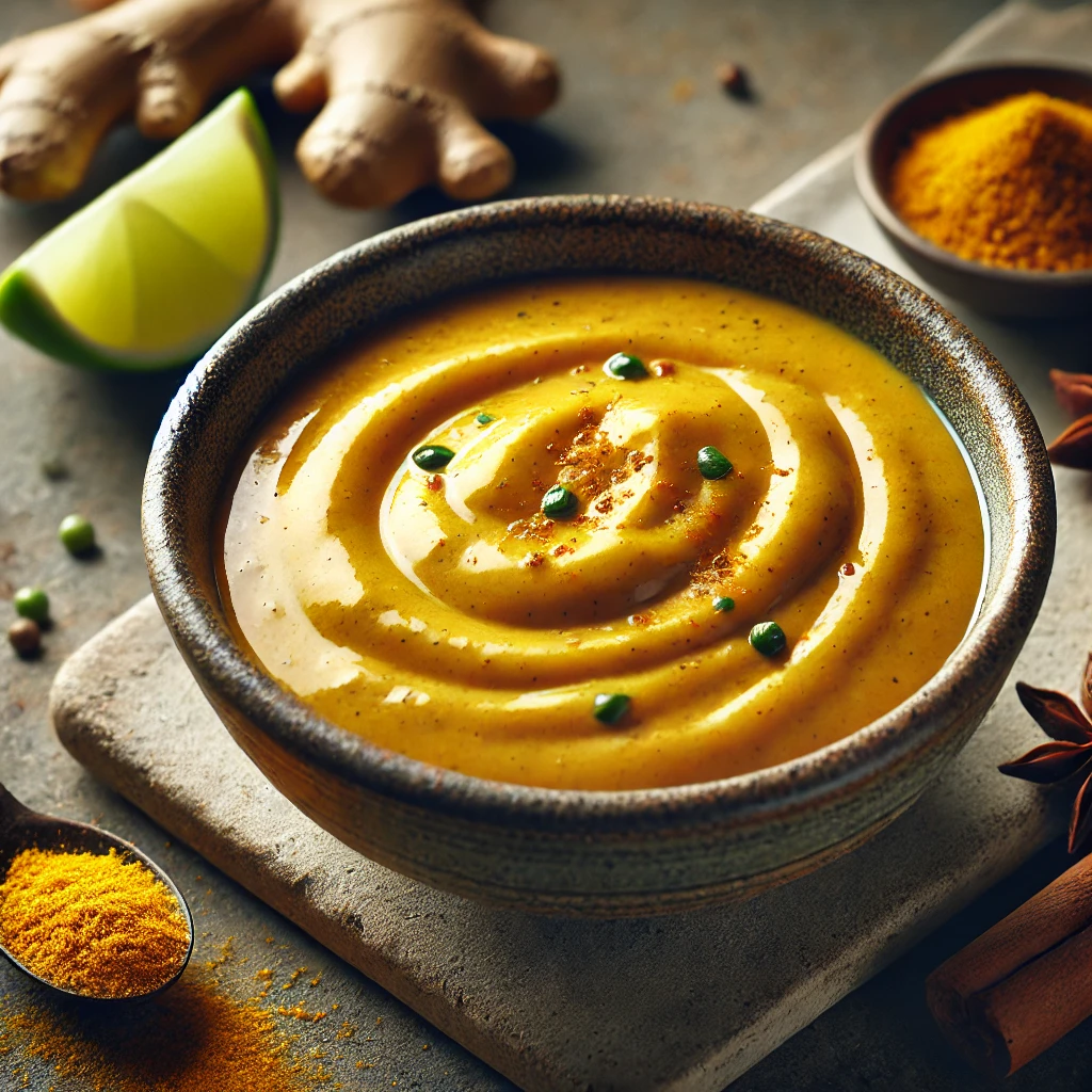 Krémes és fűszeres ázsiai ihletésű mártás lime-mal, gyömbérrel és curryvel