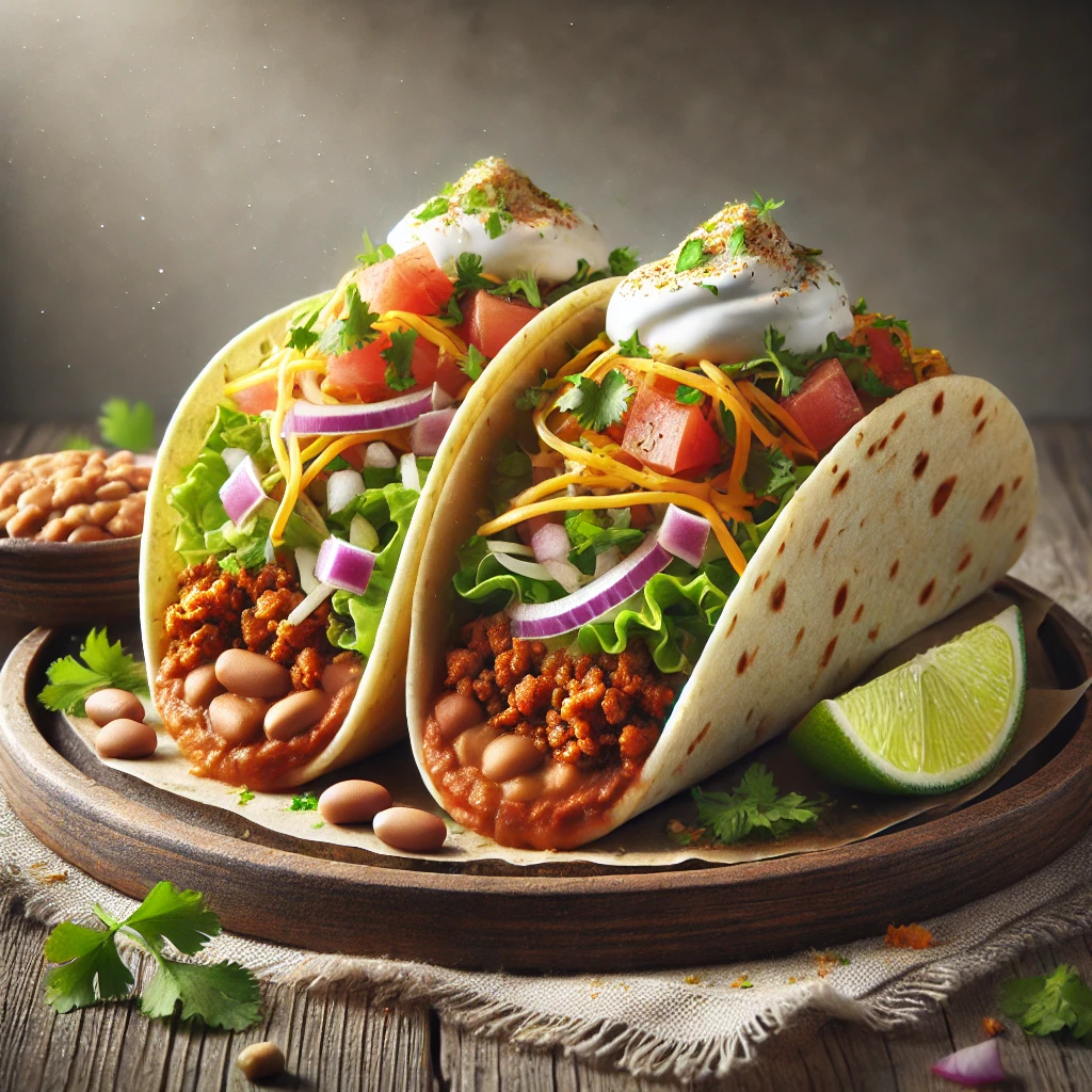 Ropogós és puha mexikói taco marhahússal és babbal