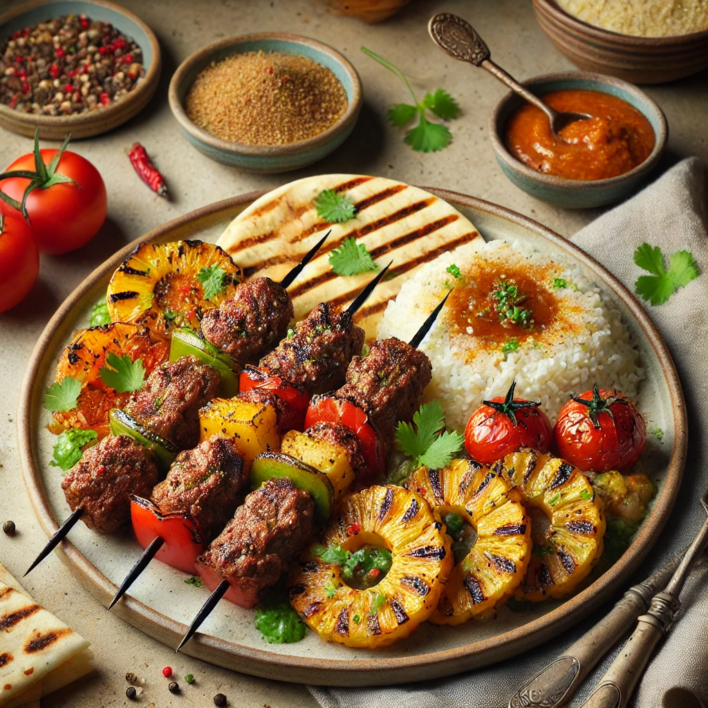 Egyedi Édes-Savanyú Kebab Variációk grillezett húsokkal és különleges köretekkel