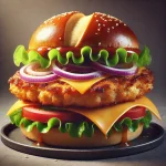 Egészben sült csirkemelles burger grillezett csirkével és olvadó sajttal