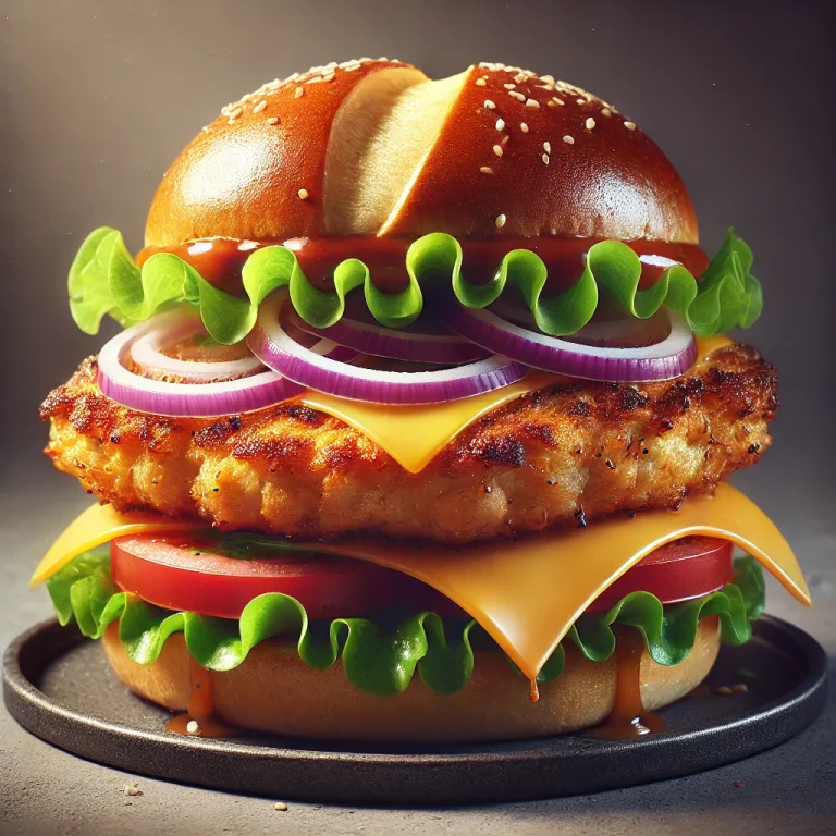 Egészben sült csirkemelles burger grillezett csirkével és olvadó sajttal