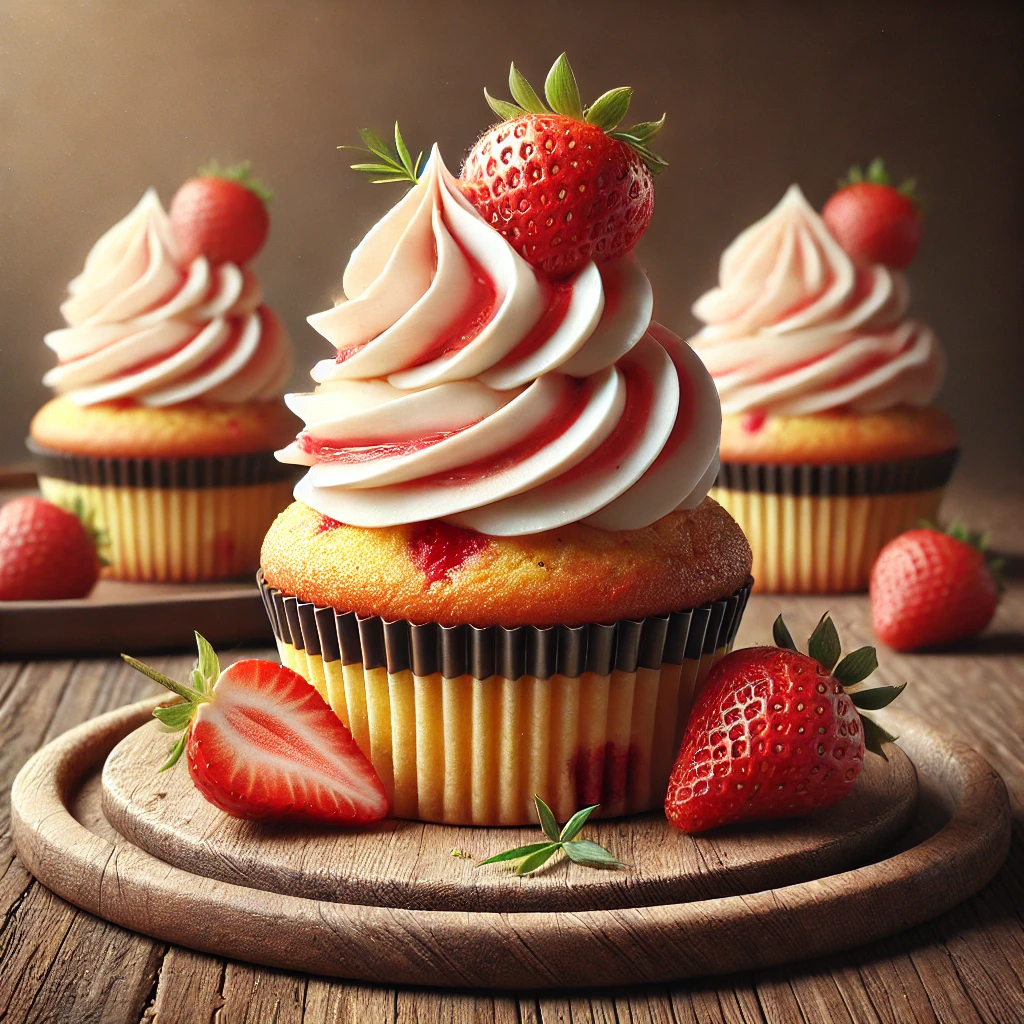 Puha, krémes házi készítésű epres-tejszínes cupcake