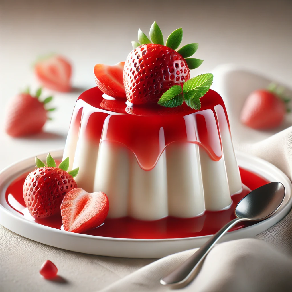 Krémes és lágy panna cotta eperrel és friss gyümölcsökkel