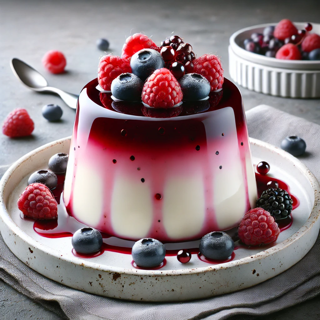 Krémes panna cotta friss erdei gyümölcsökkel