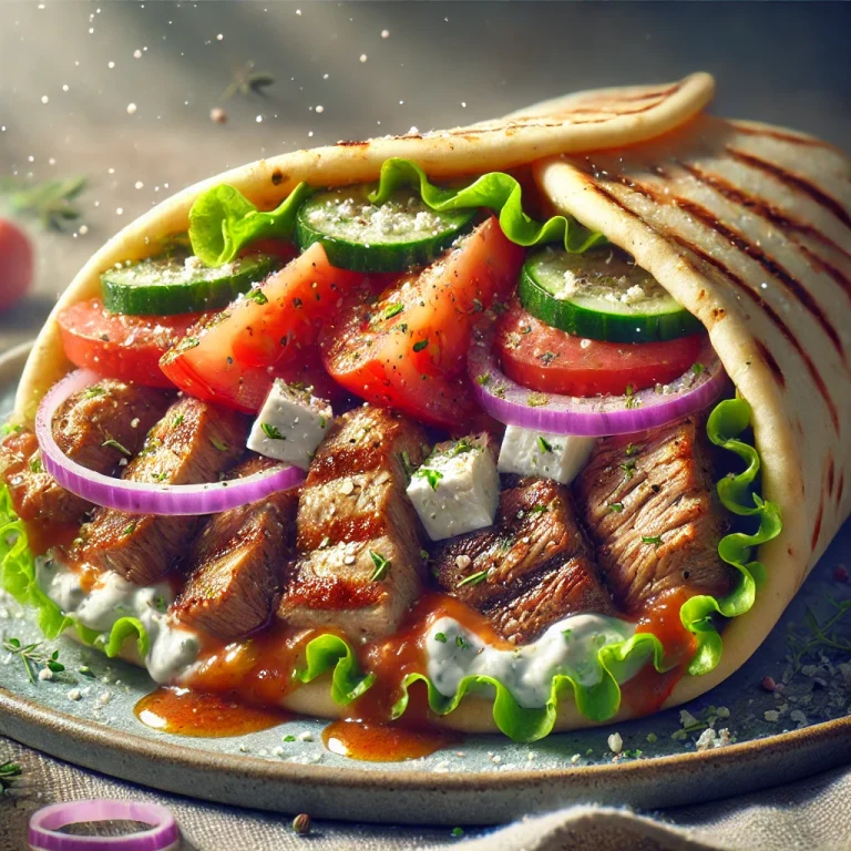 Extra húsos gyros sült csirkével, marhahússal, bárányhússal és tzatziki szósszal