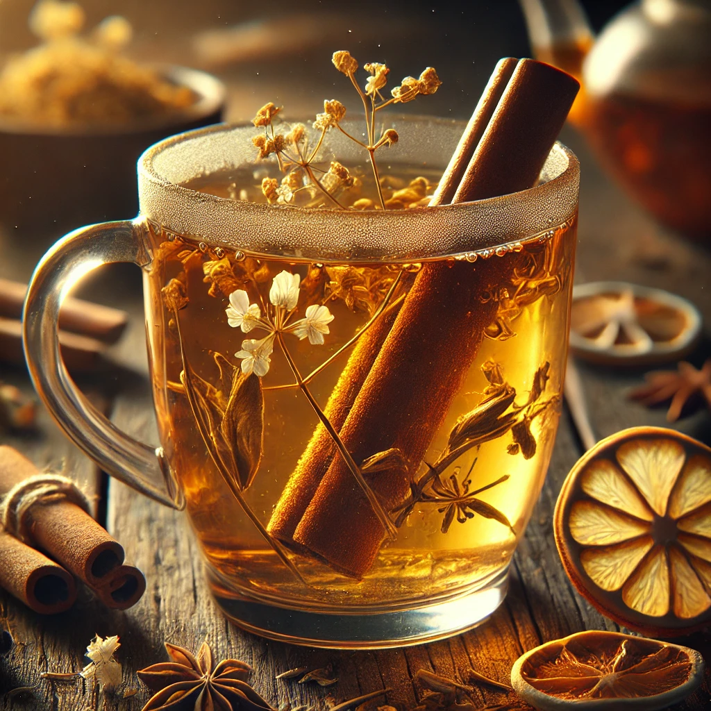 Meleg, fűszeres tea bodzával és fahéjjal