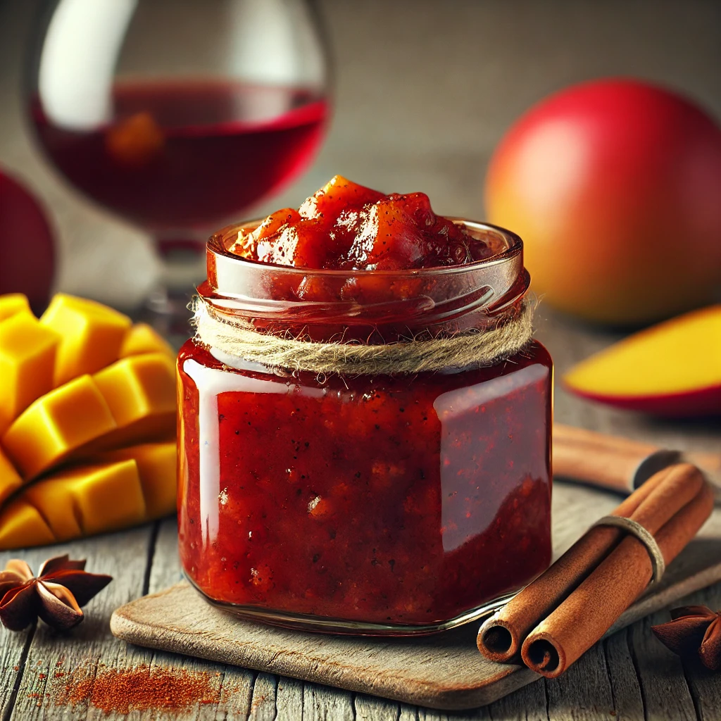 Gazdag, fűszeres mangós chutney fahéjjal és vörösborral