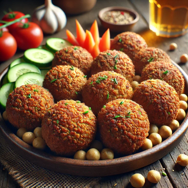 Falafel ropogós aranybarna külsővel, friss zöldfűszerekkel megszórva