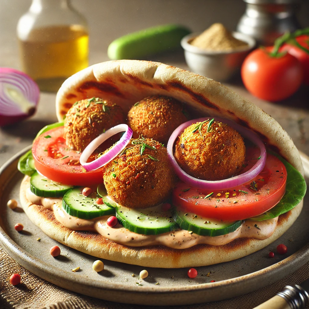 Növényi alapú pita ropogós falafellel és tahini szósszal